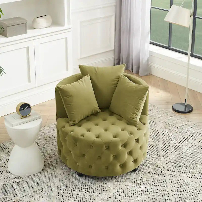 Fauteuil pivotant en velours pour salon avec capitonnage