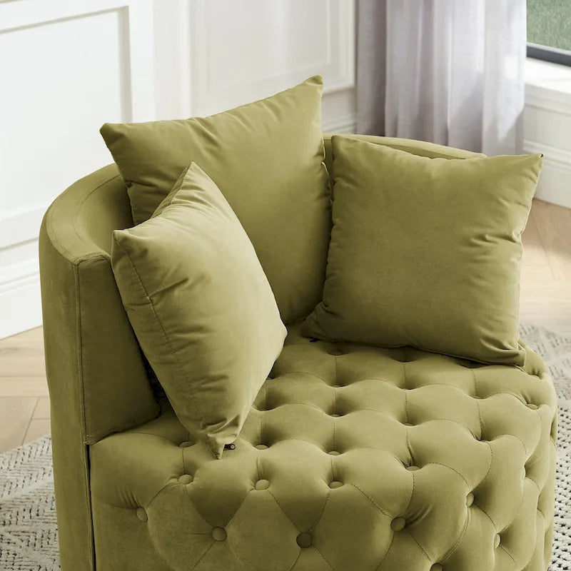 Fauteuil pivotant en velours pour salon avec capitonnage