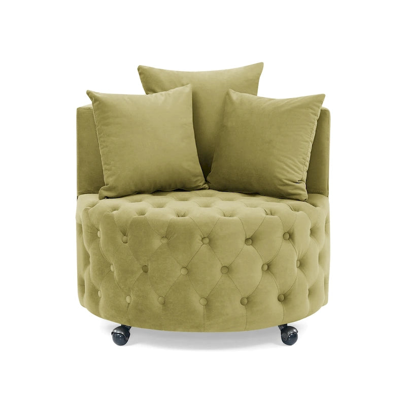 Fauteuil pivotant en velours pour salon avec capitonnage