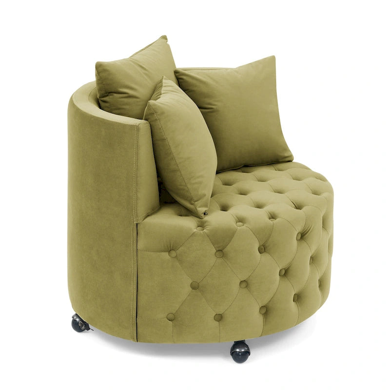 Fauteuil pivotant en velours pour salon avec capitonnage