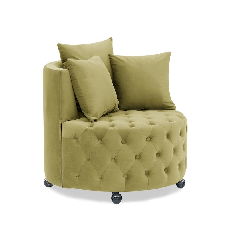 Fauteuil pivotant en velours pour salon avec capitonnage