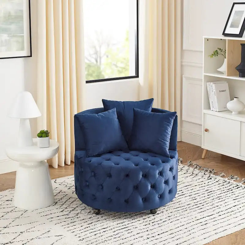 Fauteuil pivotant en velours pour salon avec capitonnage