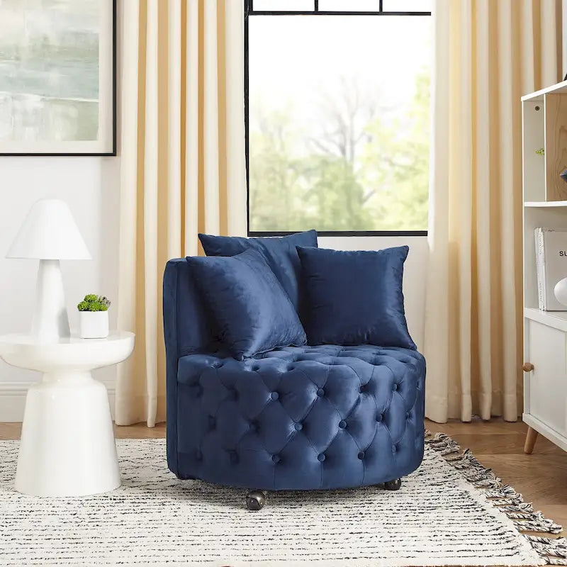 Fauteuil pivotant en velours pour salon avec capitonnage