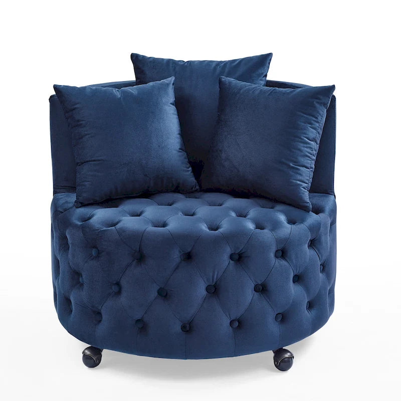 Fauteuil pivotant en velours pour salon avec capitonnage