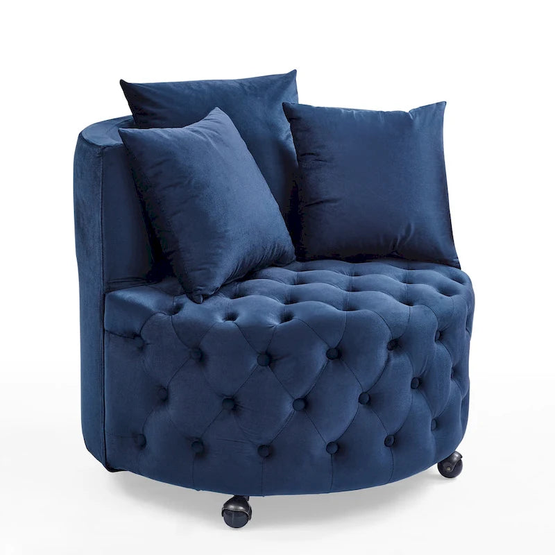Fauteuil pivotant en velours pour salon avec capitonnage