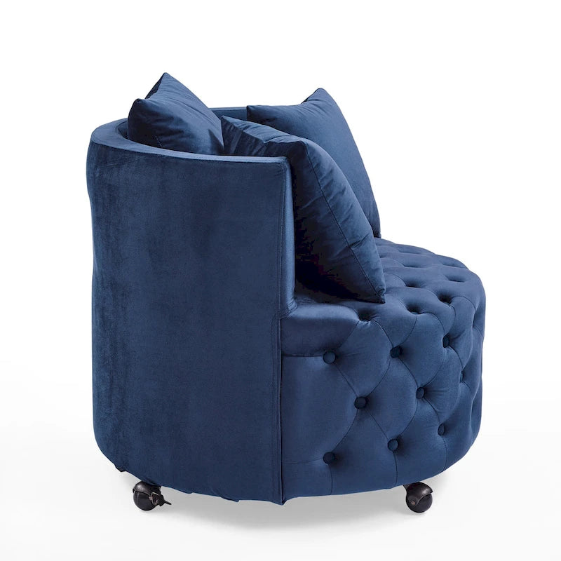 Fauteuil pivotant en velours pour salon avec capitonnage