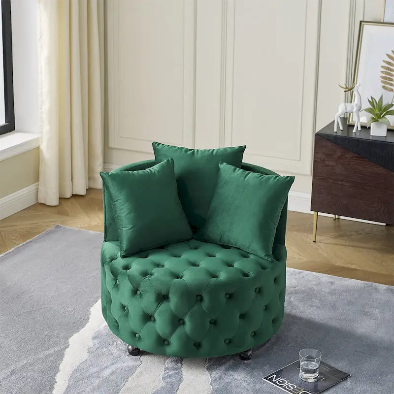 Fauteuil pivotant en velours pour salon avec capitonnage