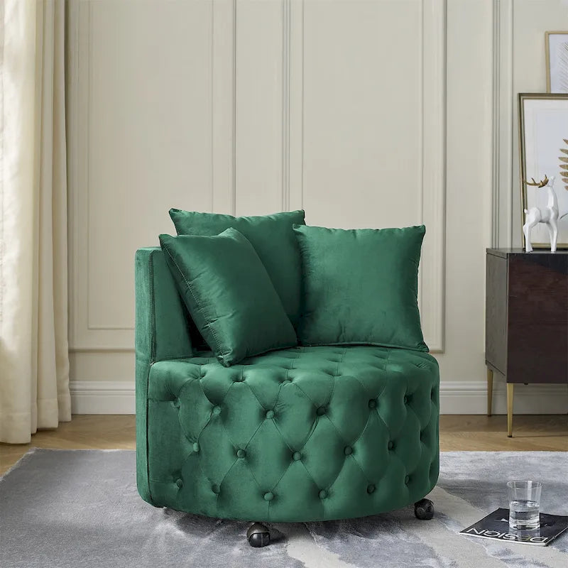 Fauteuil pivotant en velours pour salon avec capitonnage