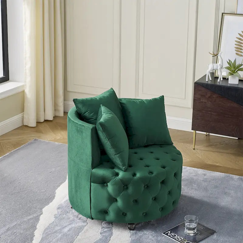 Fauteuil pivotant en velours pour salon avec capitonnage