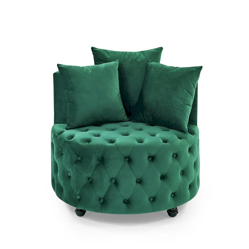 Fauteuil pivotant en velours pour salon avec capitonnage