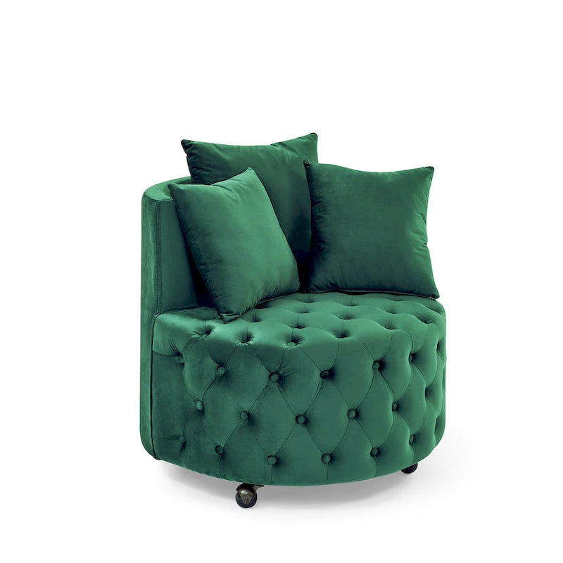 Fauteuil pivotant en velours pour salon avec capitonnage