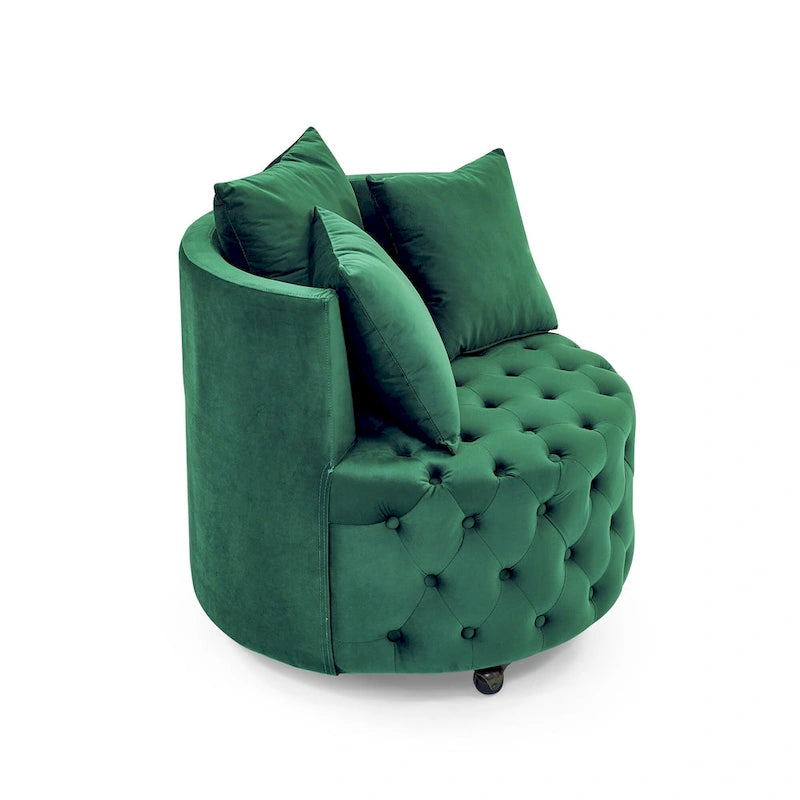 Fauteuil pivotant en velours pour salon avec capitonnage