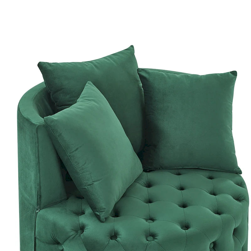 Fauteuil pivotant en velours pour salon avec capitonnage