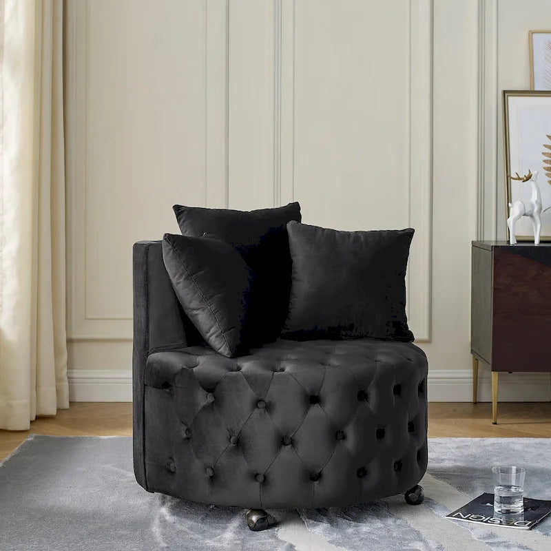 Fauteuil pivotant en velours pour salon avec capitonnage