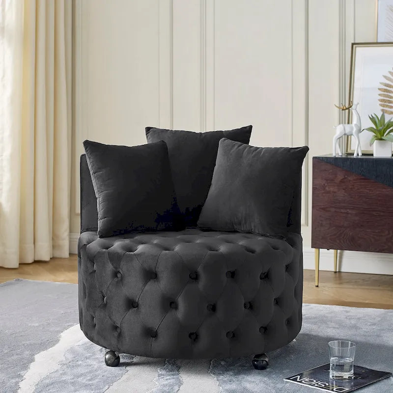 Fauteuil pivotant en velours pour salon avec capitonnage