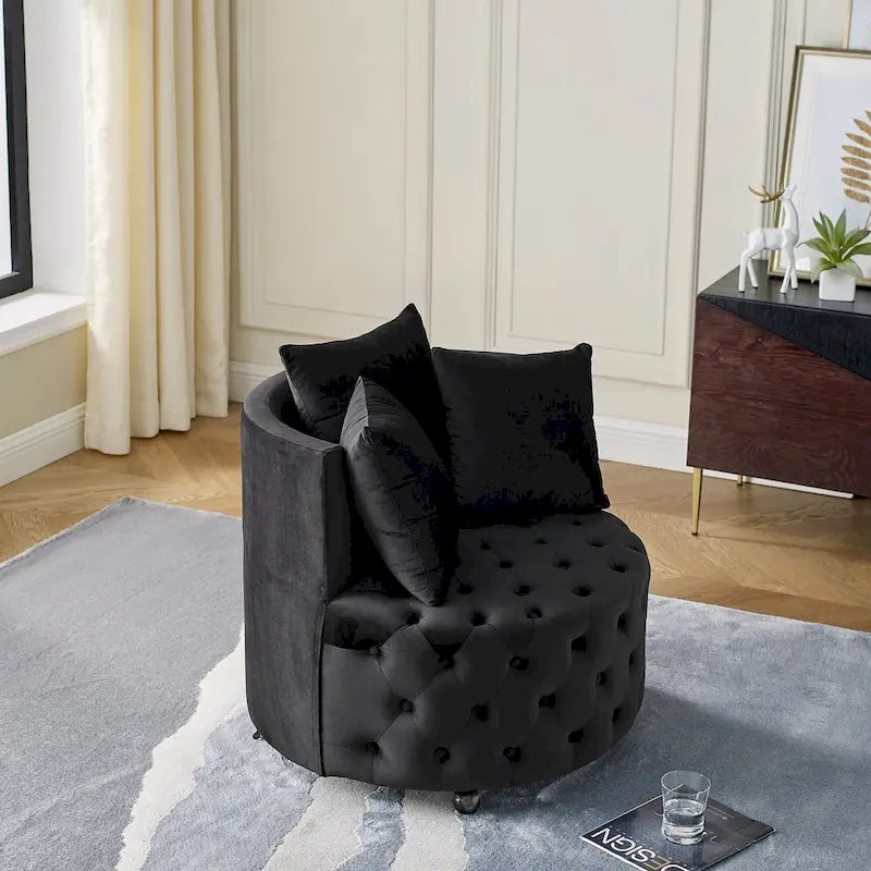 Fauteuil pivotant en velours pour salon avec capitonnage