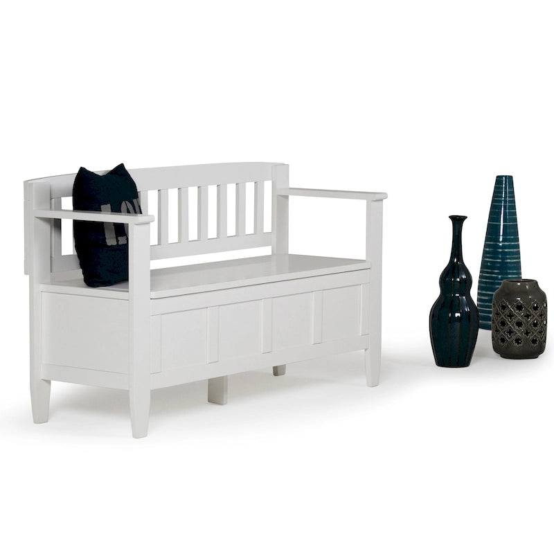 Banc de rangement contemporain en bois massif de 122 cm de large pour entrée