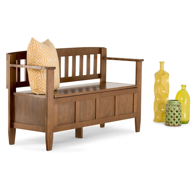Banc de rangement contemporain en bois massif de 122 cm de large pour entrée