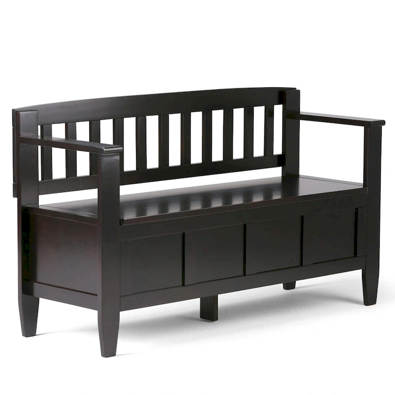 Banc de rangement contemporain en bois massif de 122 cm de large pour entrée