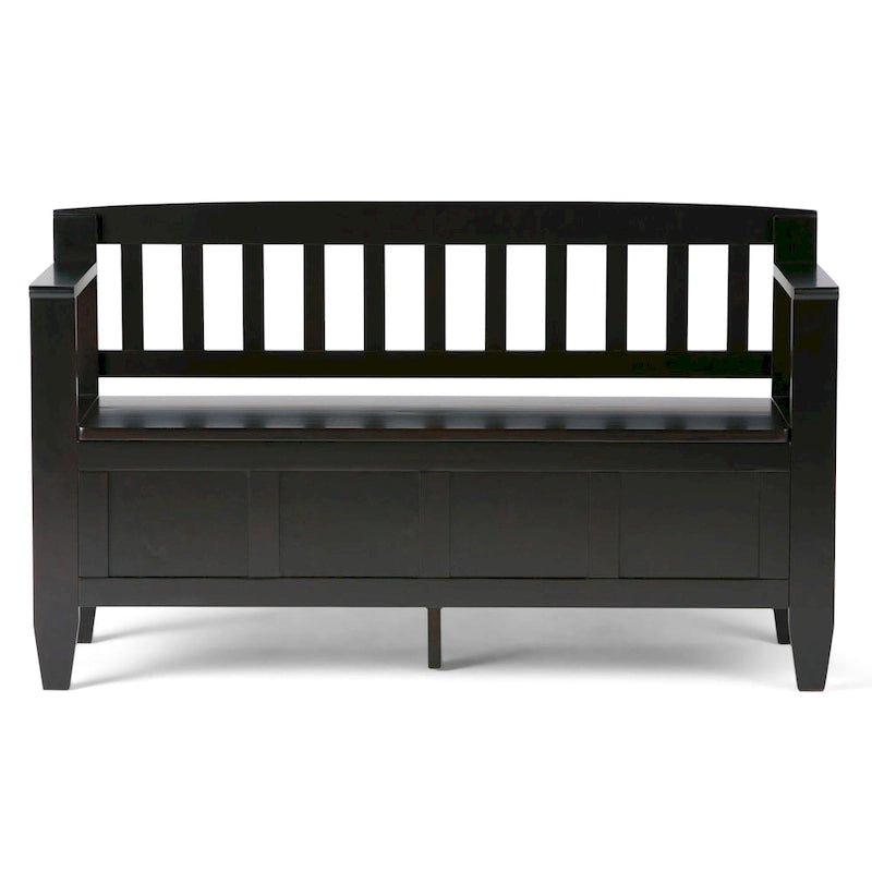Banc de rangement contemporain en bois massif de 122 cm de large pour entrée