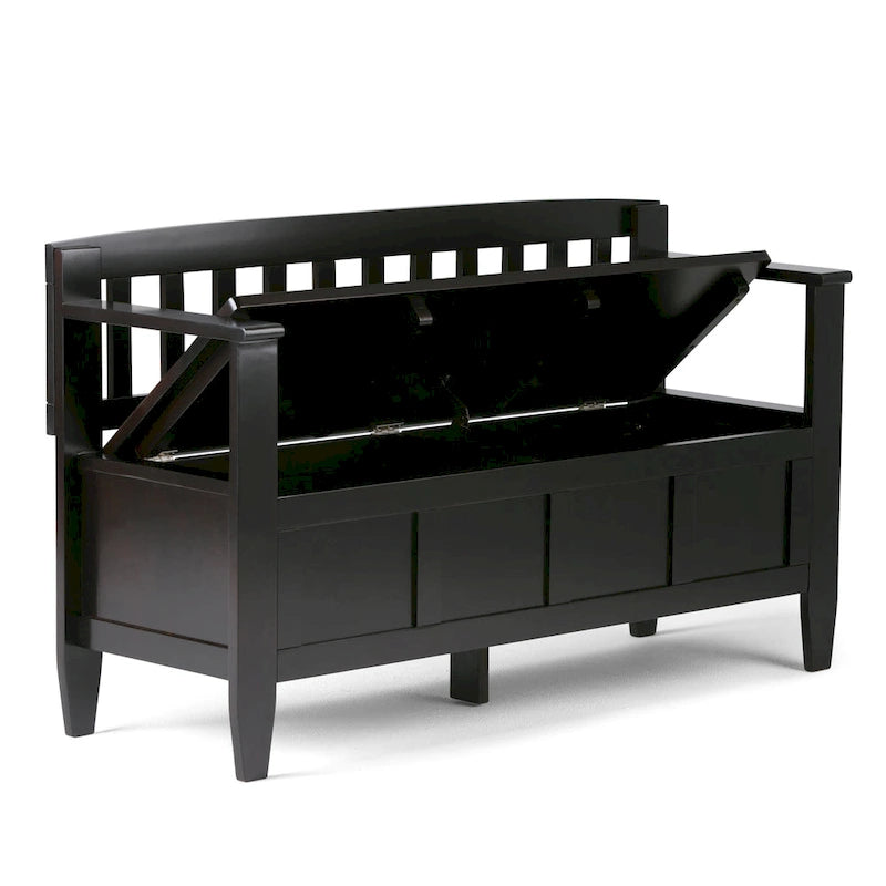 Banc de rangement contemporain en bois massif de 122 cm de large pour entrée