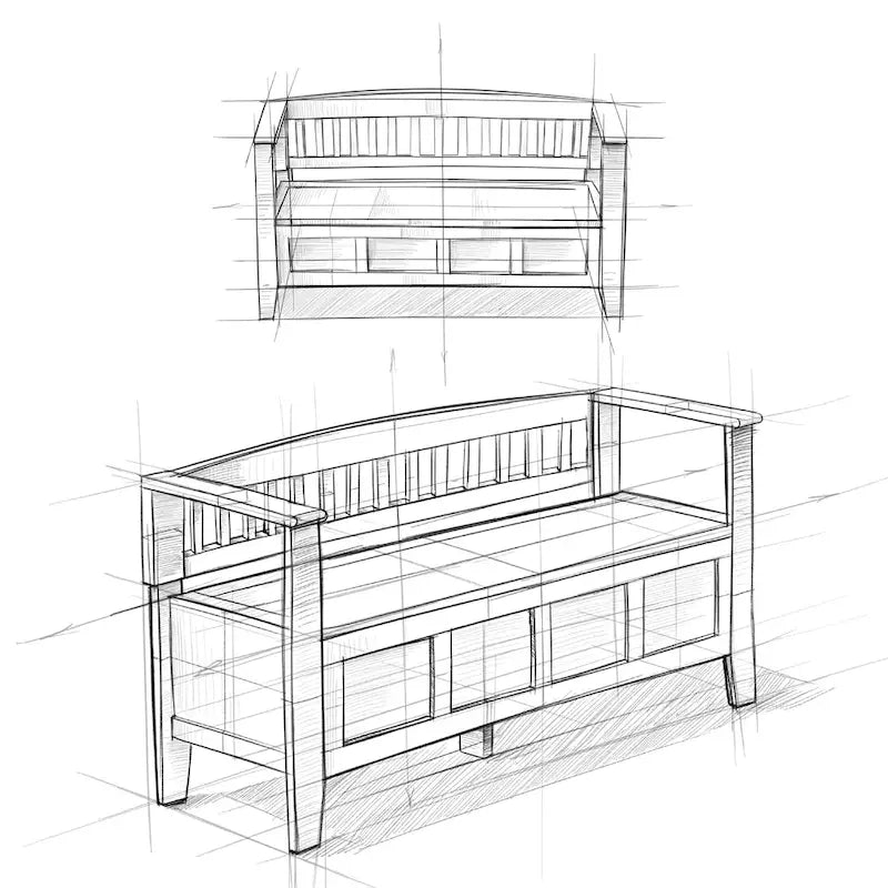 Banc de rangement contemporain en bois massif de 122 cm de large pour entrée