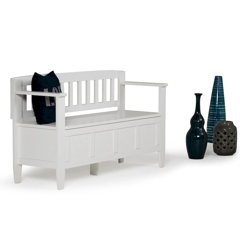 Banc de rangement contemporain en bois massif de 122 cm de large pour entrée