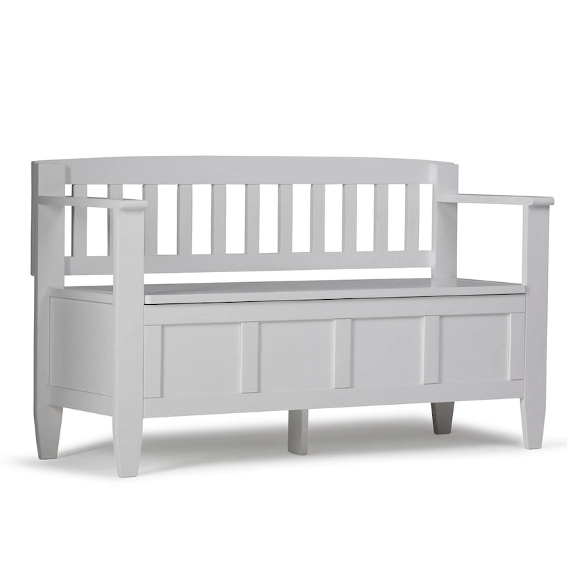 Banc de rangement contemporain en bois massif de 122 cm de large pour entrée
