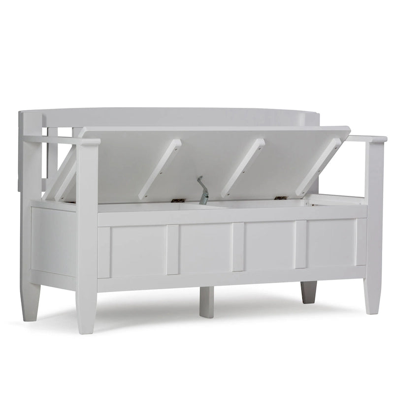 Banc de rangement contemporain en bois massif de 122 cm de large pour entrée