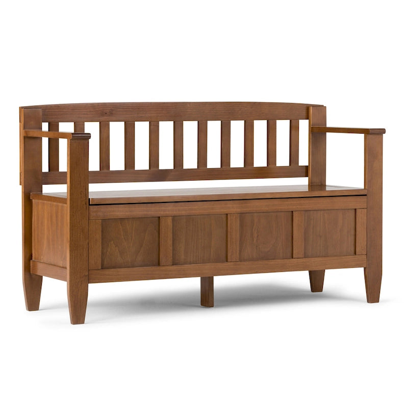 Banc de rangement contemporain en bois massif de 122 cm de large pour entrée