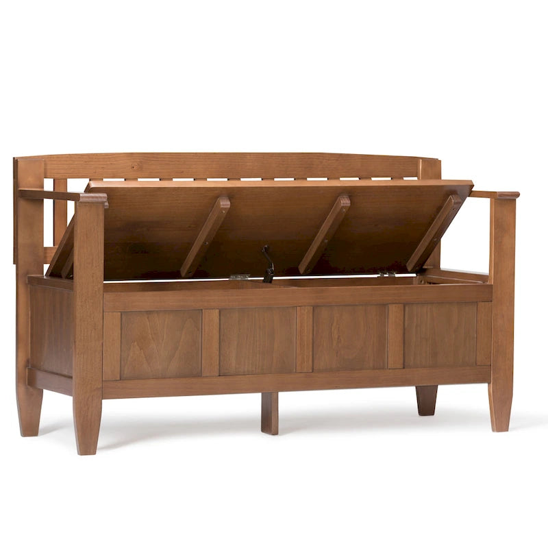 Banc de rangement contemporain en bois massif de 122 cm de large pour entrée