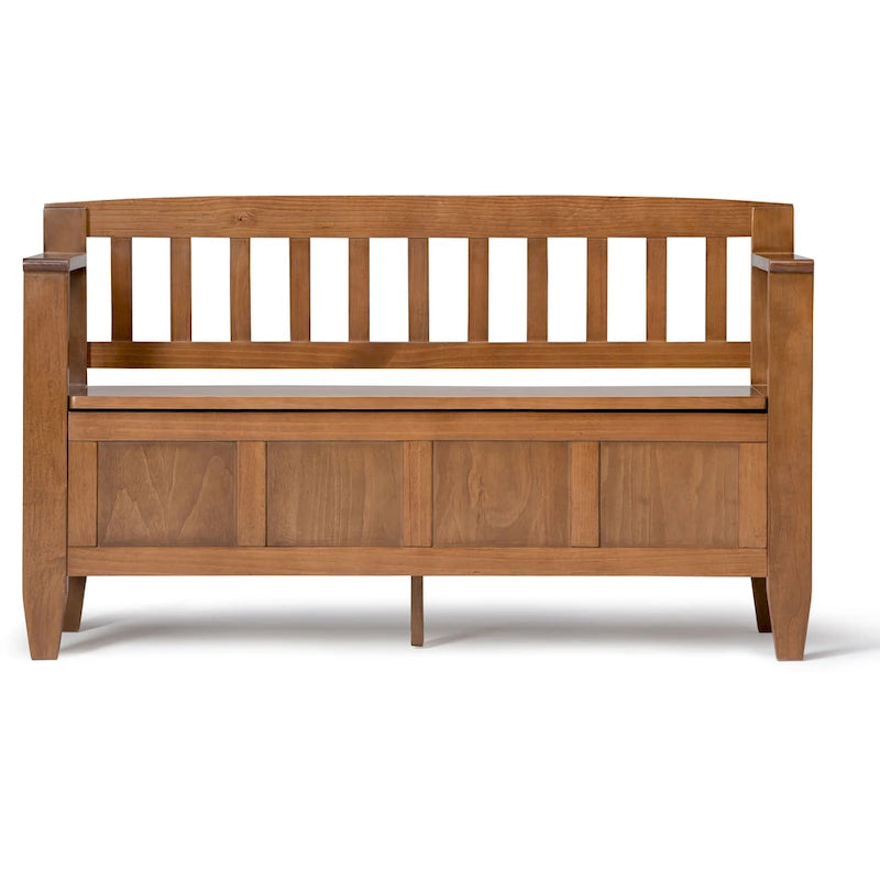 Banc de rangement contemporain en bois massif de 122 cm de large pour entrée