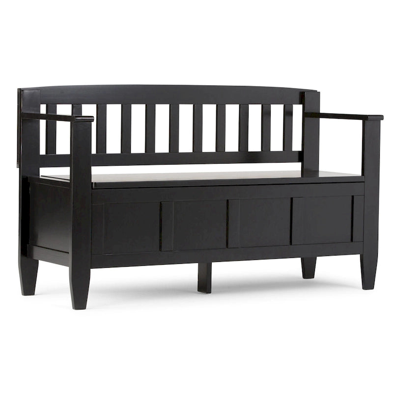Banc de rangement contemporain en bois massif de 122 cm de large pour entrée