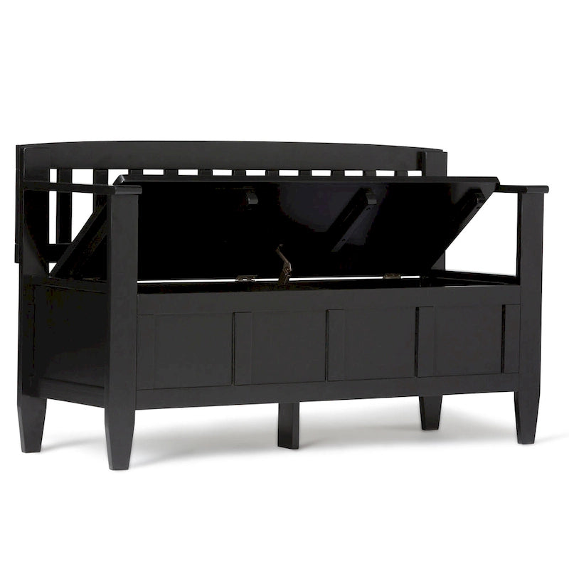 Banc de rangement contemporain en bois massif de 122 cm de large pour entrée