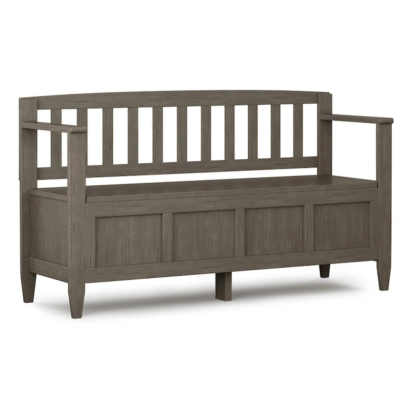 Banc de rangement contemporain en bois massif de 122 cm de large pour entrée