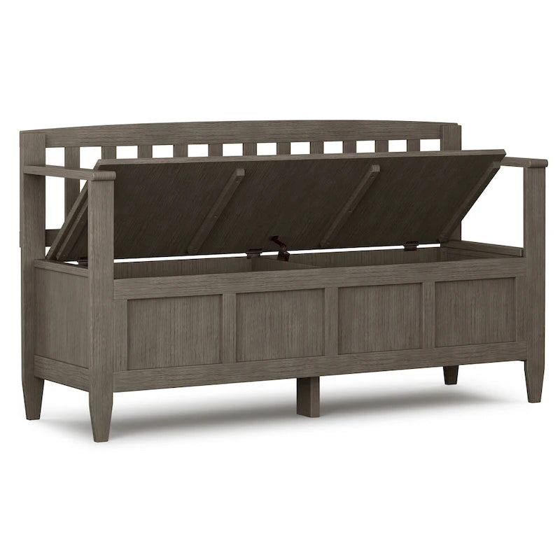 Banc de rangement contemporain en bois massif de 122 cm de large pour entrée