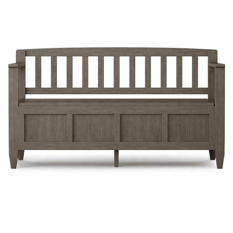 Banc de rangement contemporain en bois massif de 122 cm de large pour entrée