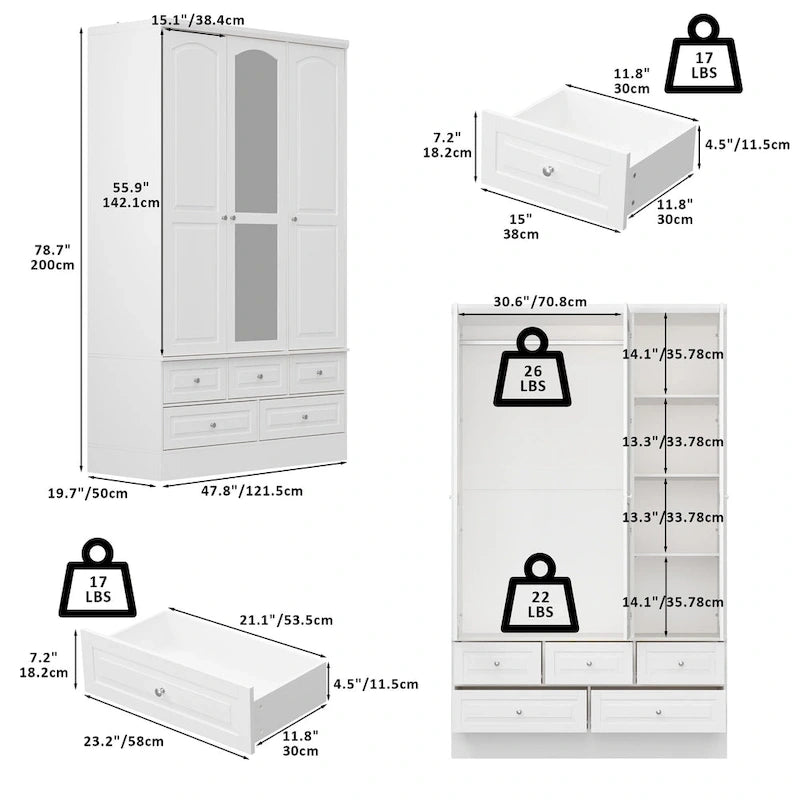 Armoires de rangement doubles avec miroirs