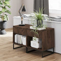 Table de chevet rustique, base en métal mat, niche ouverte et tiroir