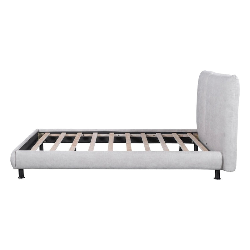 Lit plateforme capitonné avec deux grandes têtes de lit et tissu épais, Polyester