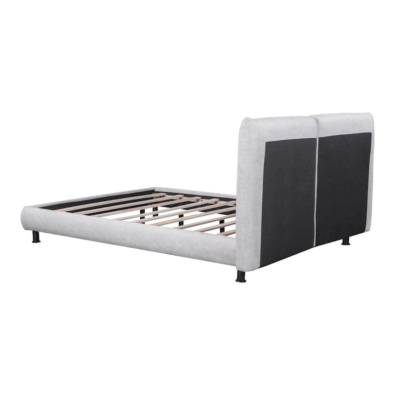 Lit plateforme capitonné avec deux grandes têtes de lit et tissu épais, Polyester