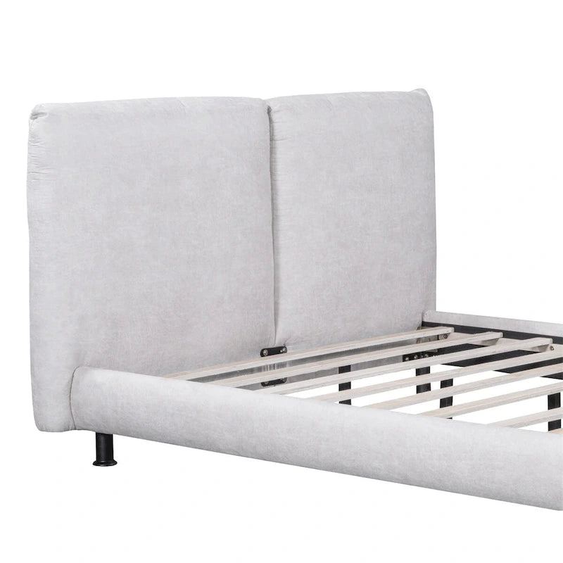 Lit plateforme capitonné avec deux grandes têtes de lit et tissu épais, Polyester