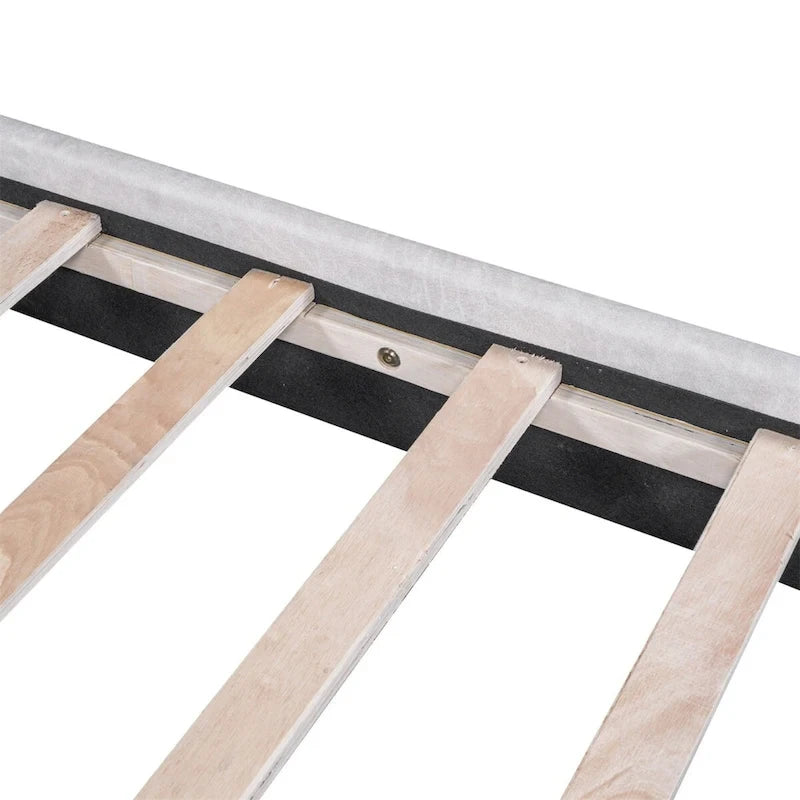 Lit plateforme capitonné avec deux grandes têtes de lit et tissu épais, Polyester