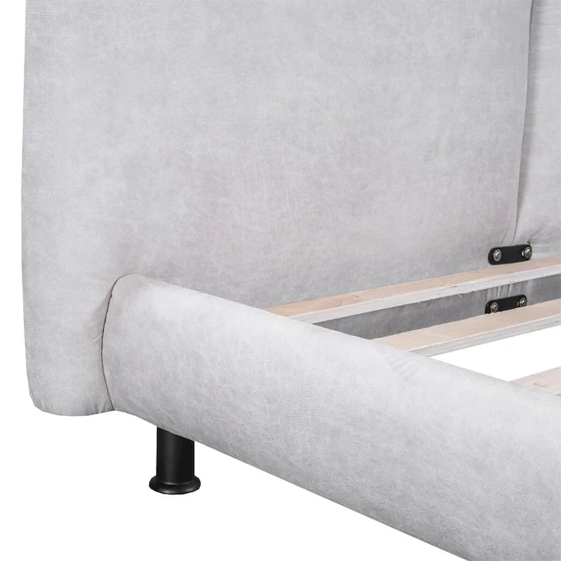 Lit plateforme capitonné avec deux grandes têtes de lit et tissu épais, Polyester