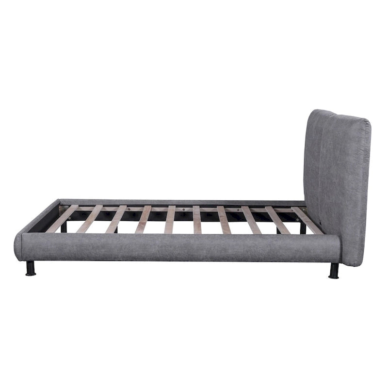 Lit plateforme capitonné avec deux grandes têtes de lit et tissu épais, Polyester