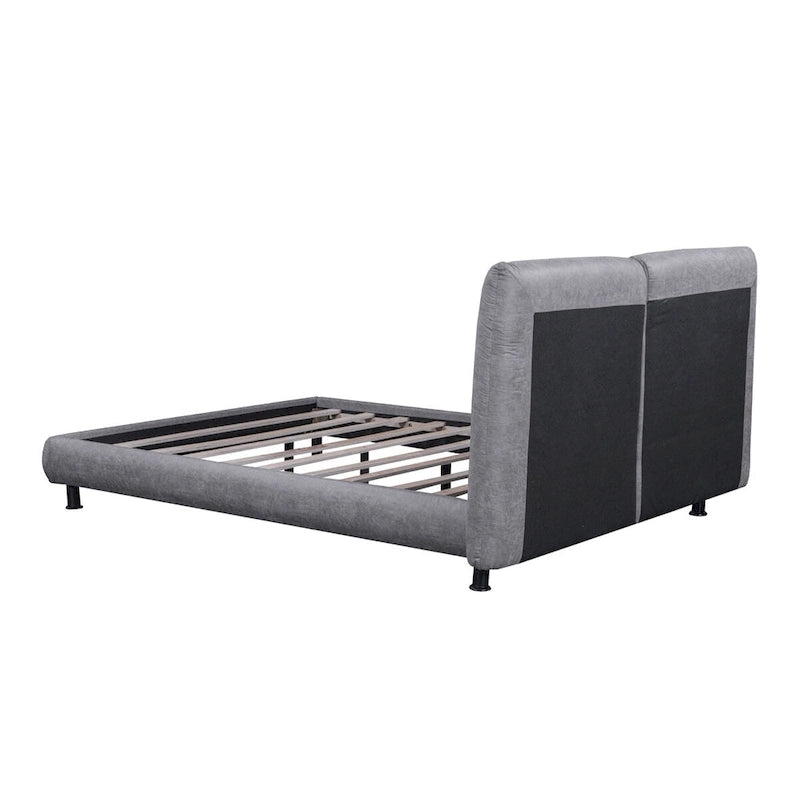 Lit plateforme capitonné avec deux grandes têtes de lit et tissu épais, Polyester