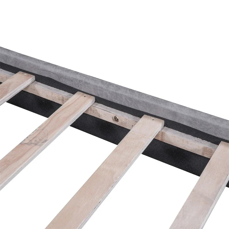 Lit plateforme capitonné avec deux grandes têtes de lit et tissu épais, Polyester