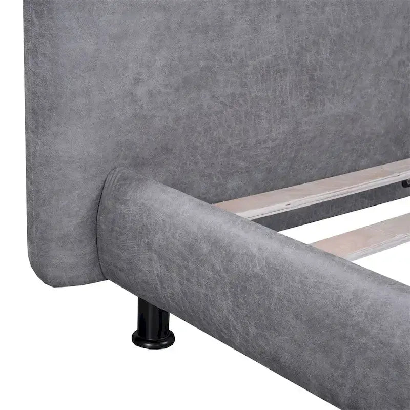 Lit plateforme capitonné avec deux grandes têtes de lit et tissu épais, Polyester