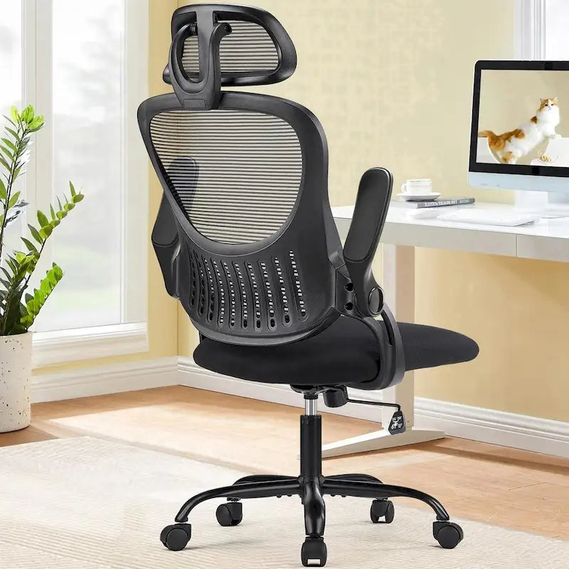 Fauteuil de bureau à roulettes, ergonomique, dossier haut en maille