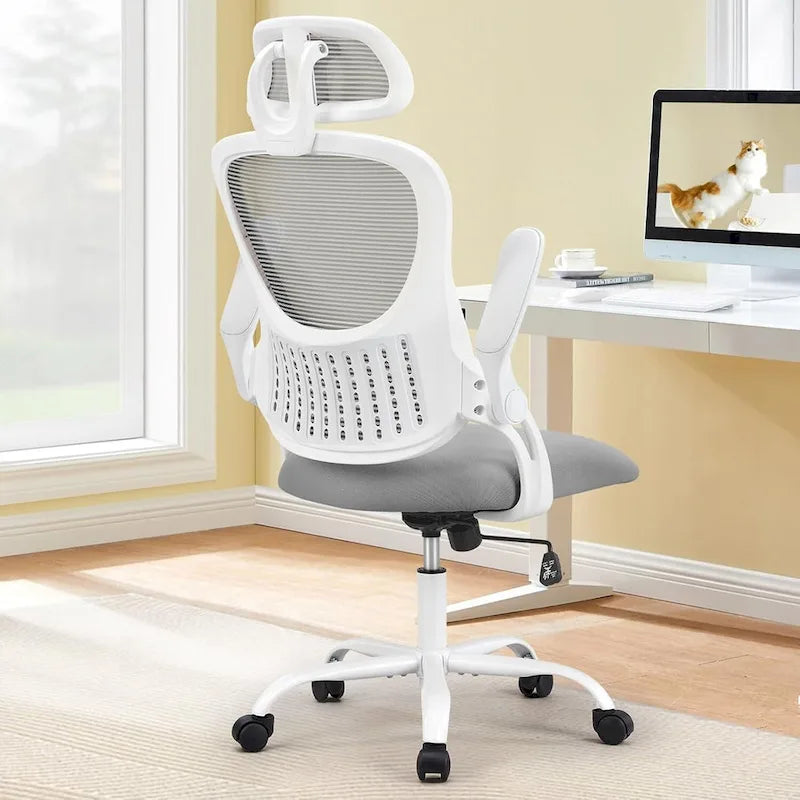 Fauteuil de bureau à roulettes, ergonomique, dossier haut en maille